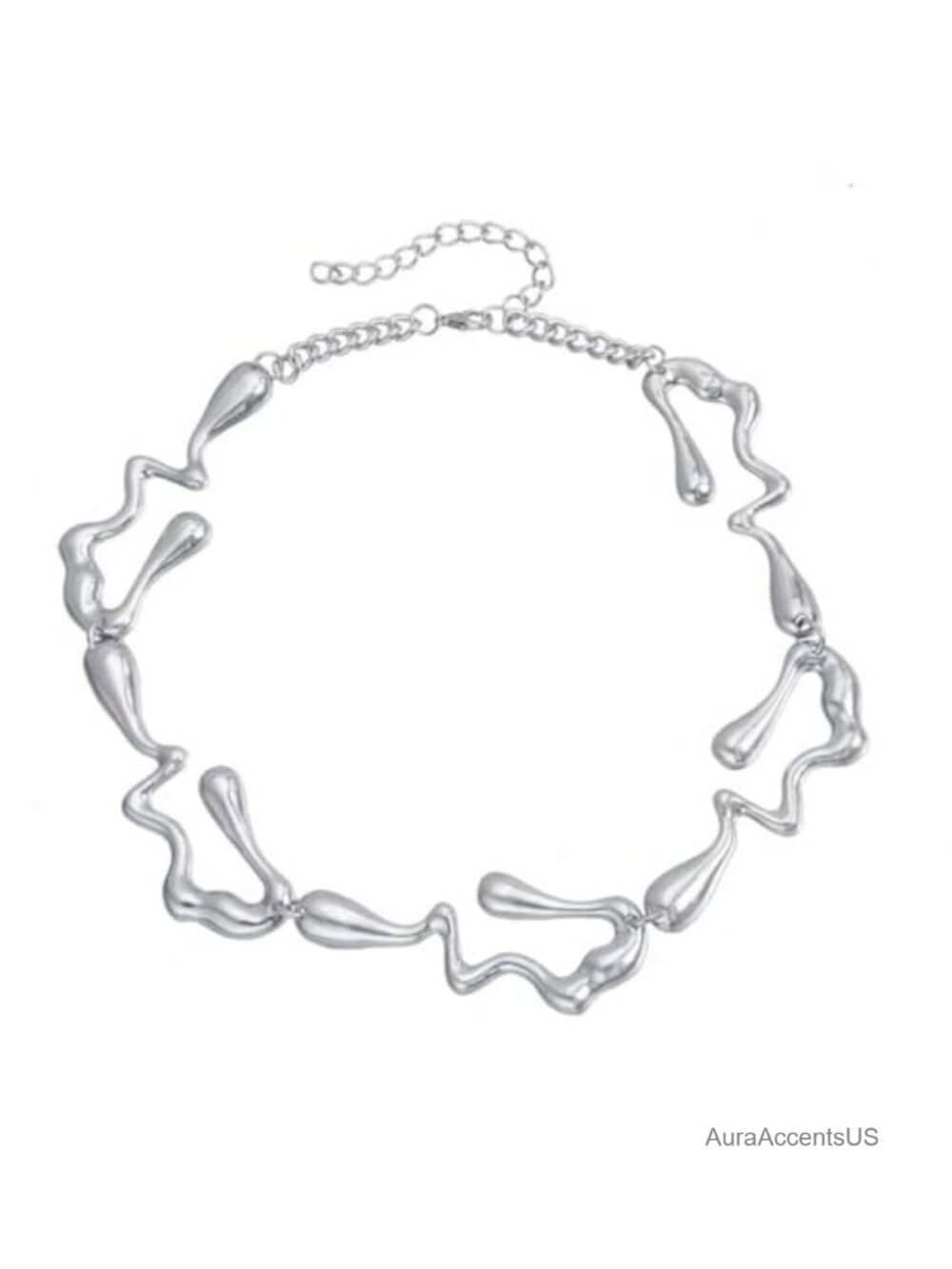 Chunky Molten Ripple Wavy Link Choker Necklace Adjustable Collar Statement